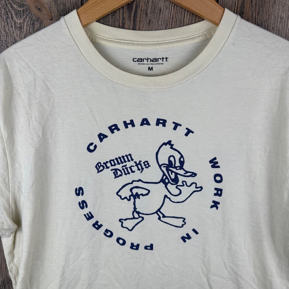 Carhartt WIP Brown Ducks Graphic T-Shirt Mens Medium Cream Off White Cotton Tee